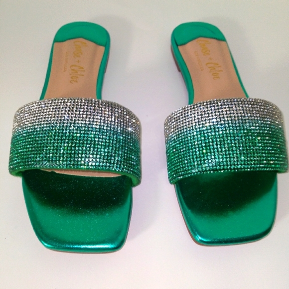Green Bling Ombre Chase + Chloe Slip On Sandals - Picture 5 of 6